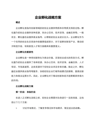 企业孵化战略方案