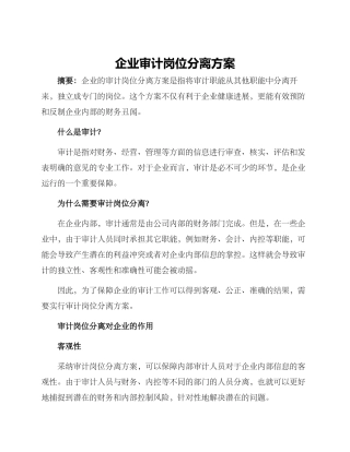 企业审计岗位分离方案