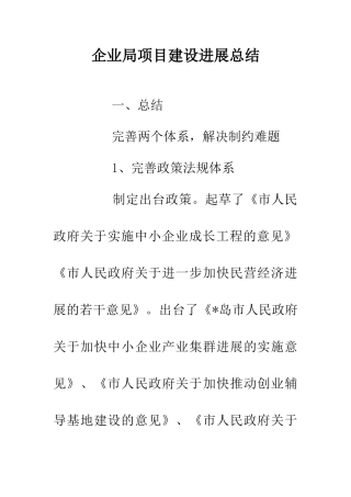企业局项目建设发展总结