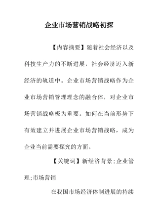 企业市场营销战略初探