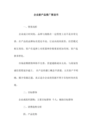 企业新产品推广策划书