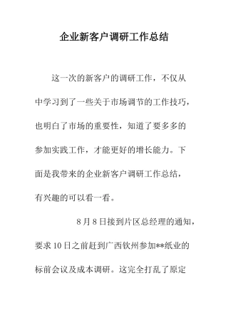 企业新客户调研工作总结