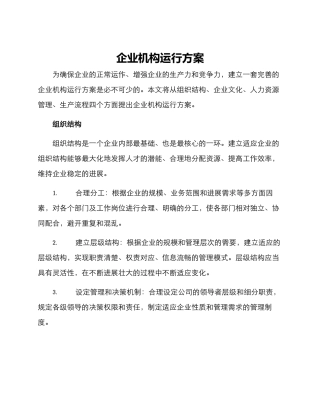 企业机构运行方案