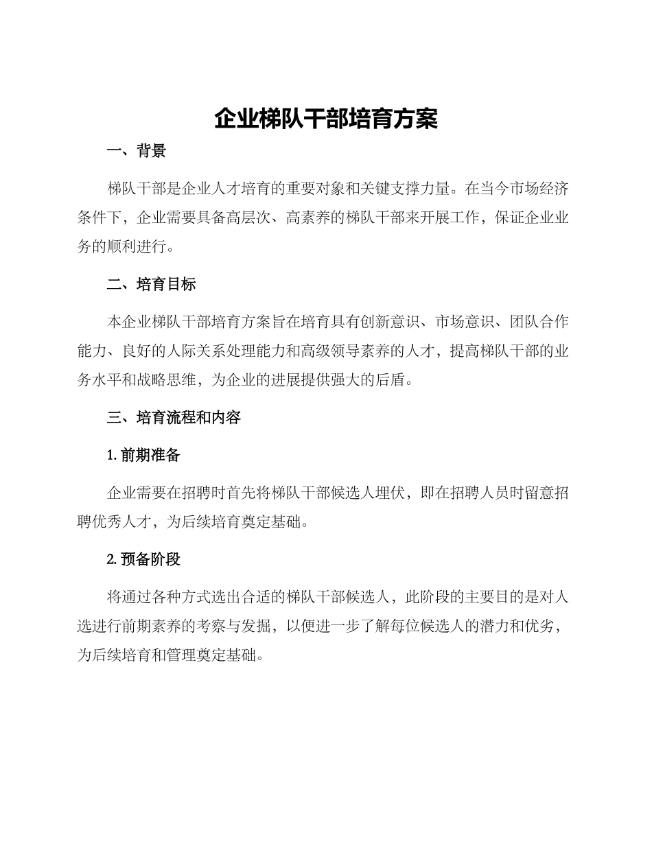 企业梯队干部培养方案_第1页