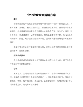 企业沙盘盘面拆解方案