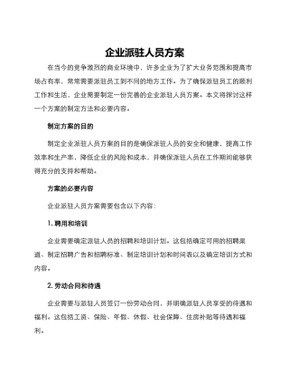 企业派驻人员方案
