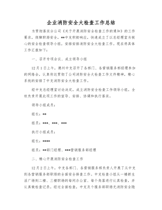 企业消防安全大检查工作总结
