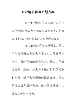 企业消防防范企划方案