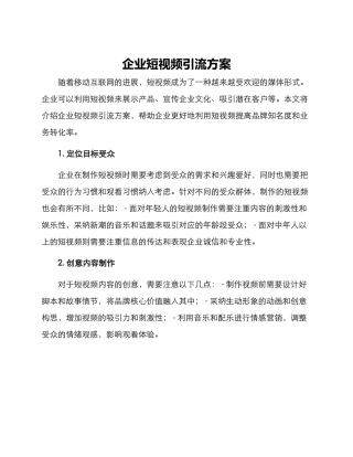 企业短视频引流方案