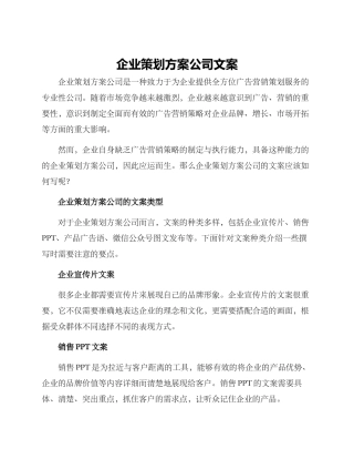 企业策划方案公司文案