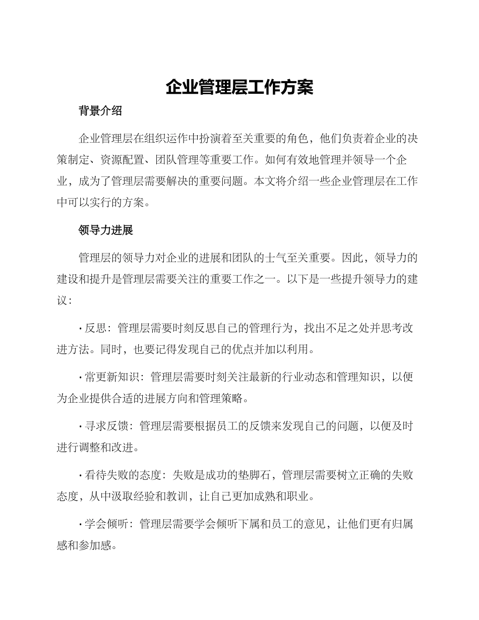 企业管理层工作方案_第1页