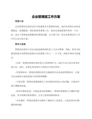企业管理层工作方案