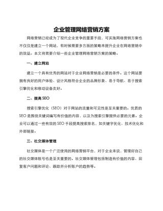 企业管理网络营销方案