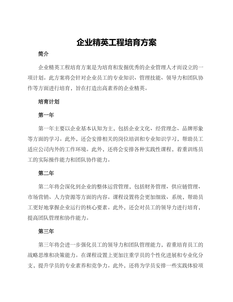 企业精英工程培养方案_第1页