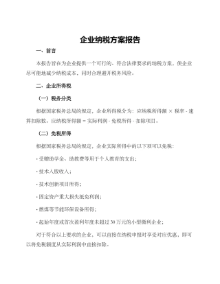 企业纳税方案报告