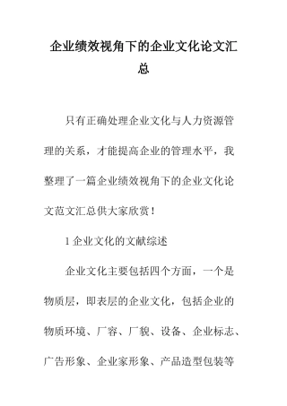 企业绩效视角下的企业文化论文汇总