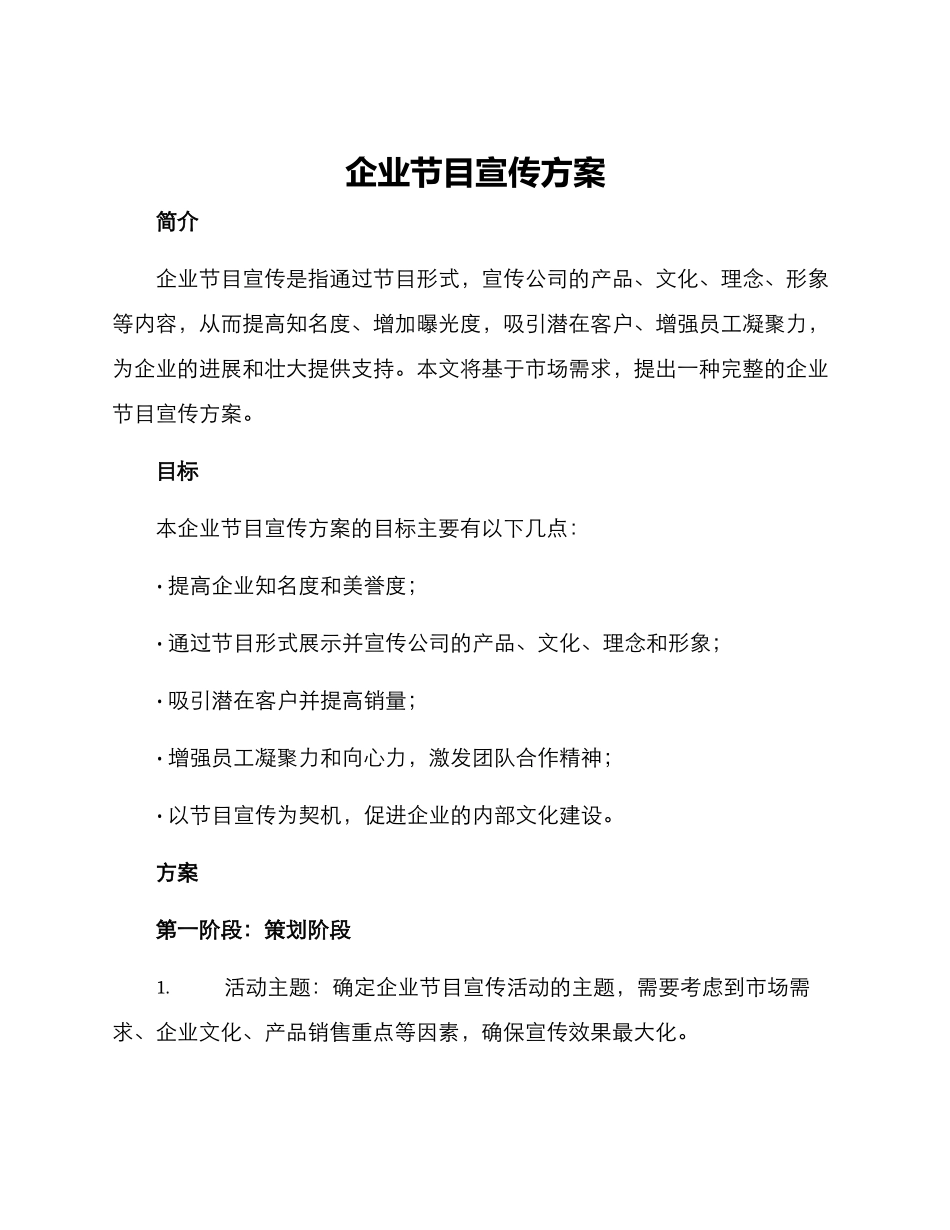 企业节目宣传方案_第1页