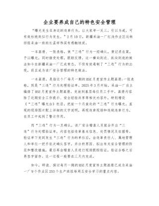 企业要养成自己的特色安全管理