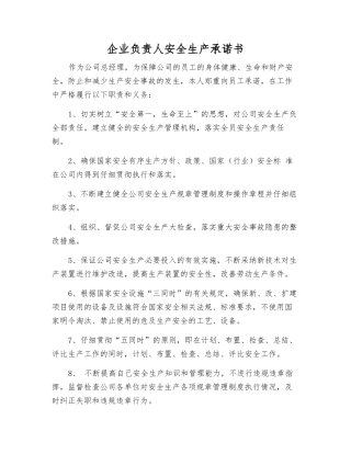 企业负责人安全生产承诺书