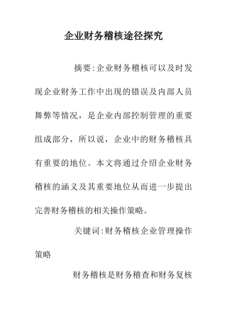 企业财务稽核途径探索