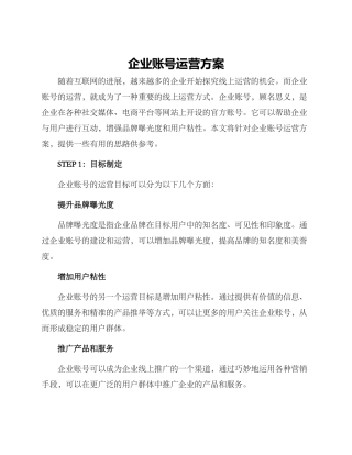 企业账号运营方案