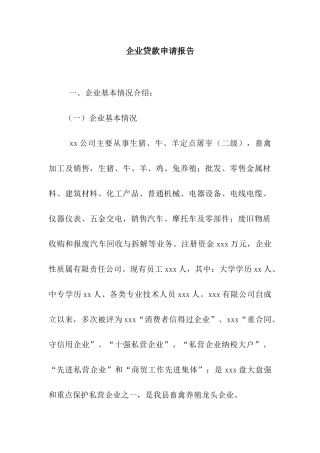 企业贷款申请报告