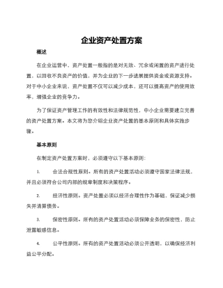 企业资产处置方案