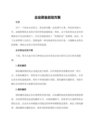 企业资金启动方案