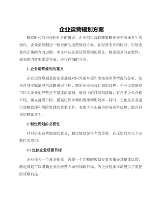 企业运营规划方案