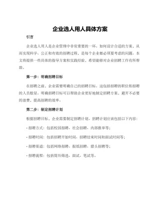 企业选人用人具体方案