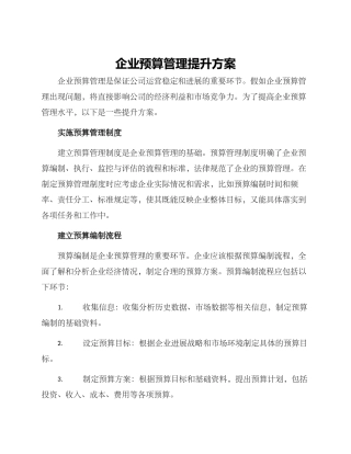 企业预算管理提升方案