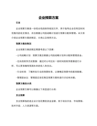 企业预算方案