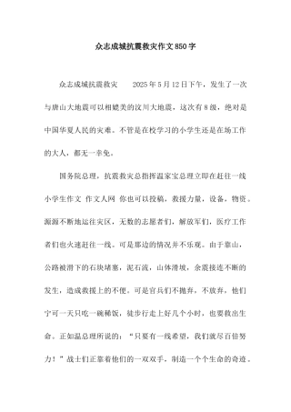众志成城抗震救灾作文850字