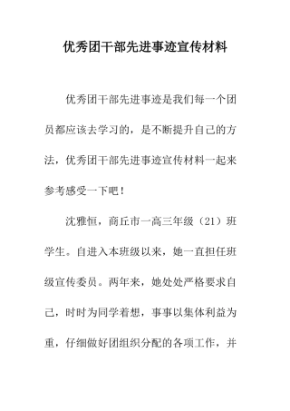 优秀团干部先进事迹宣传材料