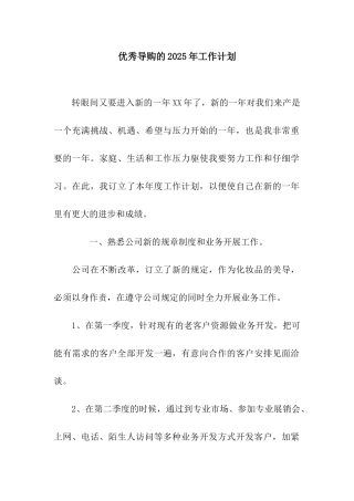 优秀导购的2025年工作计划