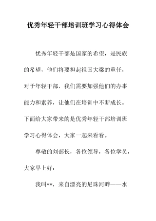 优秀年轻干部培训班学习心得体会