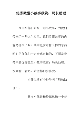 优秀微型小故事欣赏局长助理