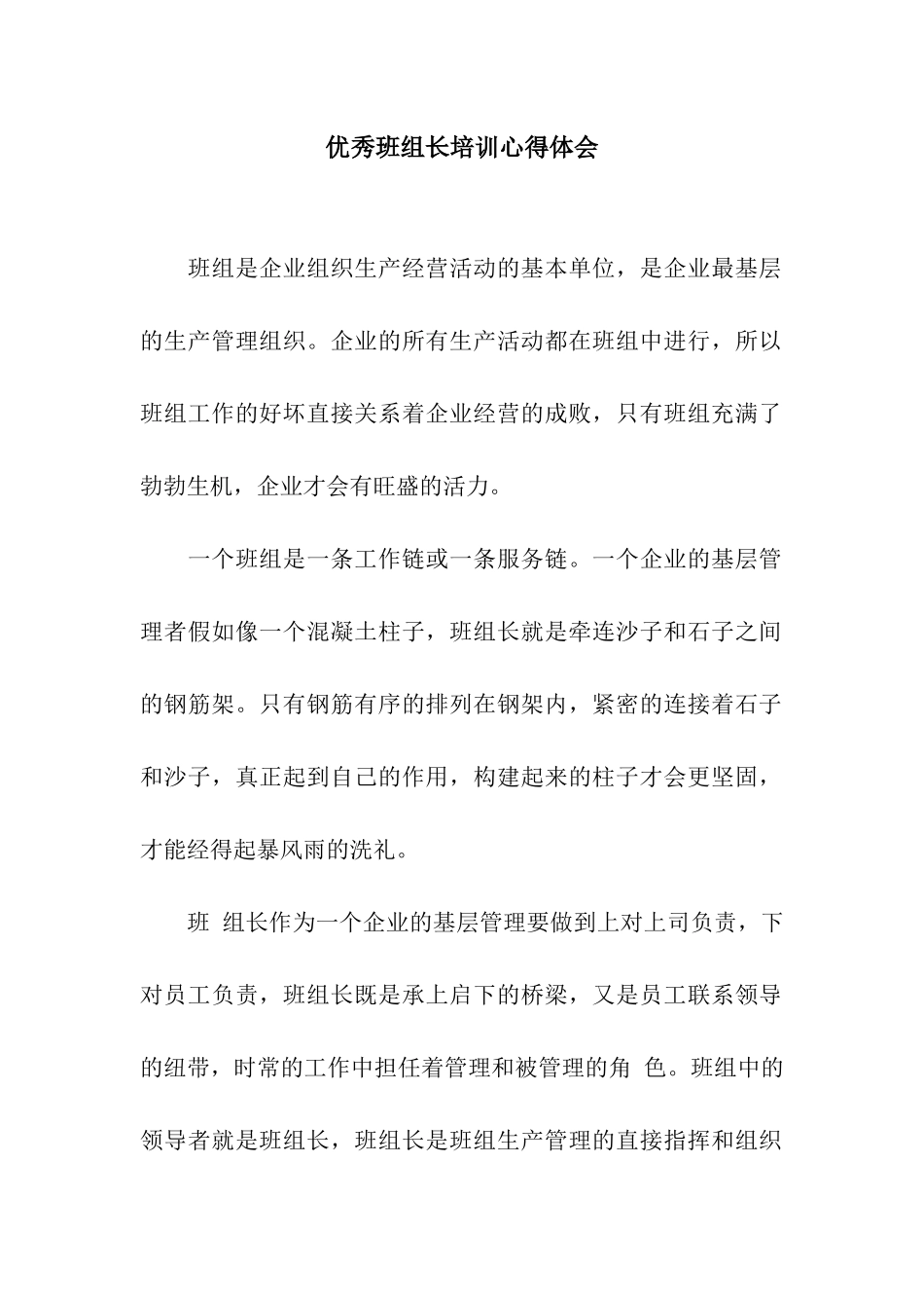 优秀班组长培训心得体会_第1页