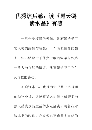 优秀读后感读《黑天鹅紫水晶》有感