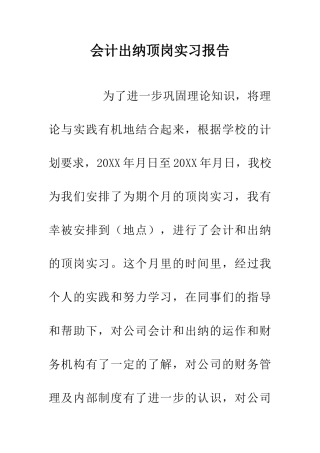 会计出纳顶岗实习报告