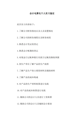 会计电算化个人实习鉴定