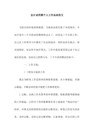 会计试用期个人工作总结范文