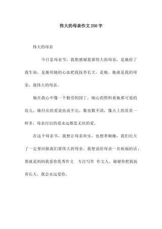 伟大的母亲作文250字
