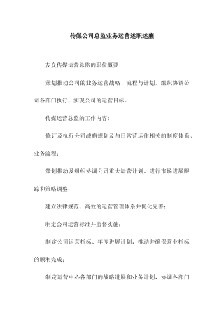 传媒公司总监业务运营述职述廉
