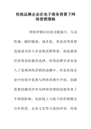 传统品牌企业在电子商务背景下网络营销策略