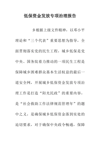 低保资金发放专项治理报告