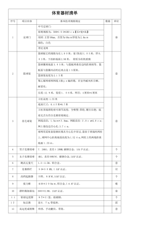 体育器材清单