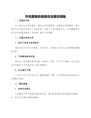 作风整顿自查报告及整改措施