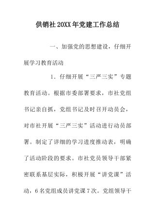 供销社20XX年党建工作总结