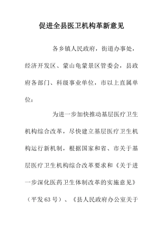 促进全县医卫机构革新意见